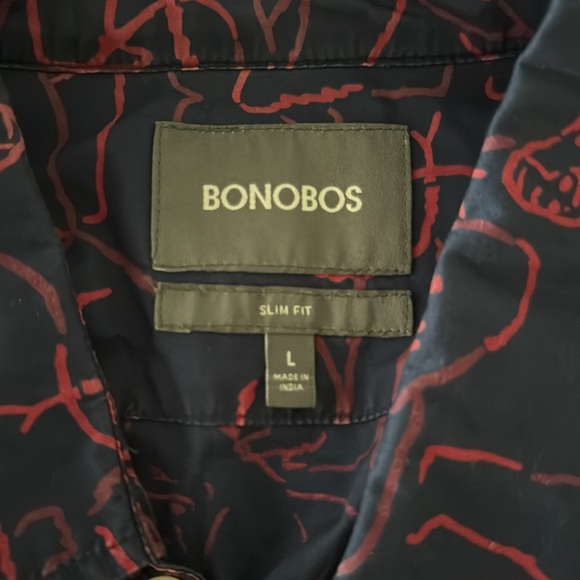 Bonobos Shirt Men Button Down L Short Sleeve Slim Fit Red Gorilla Print - Picture 2 of 3